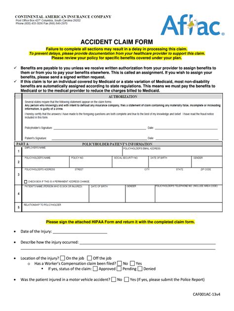 aflac accident claim form 2022